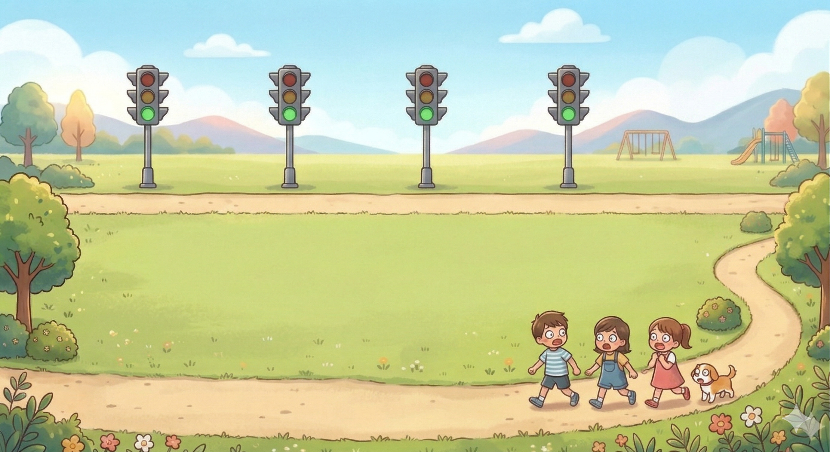 ４基の信号が並んだイラスト