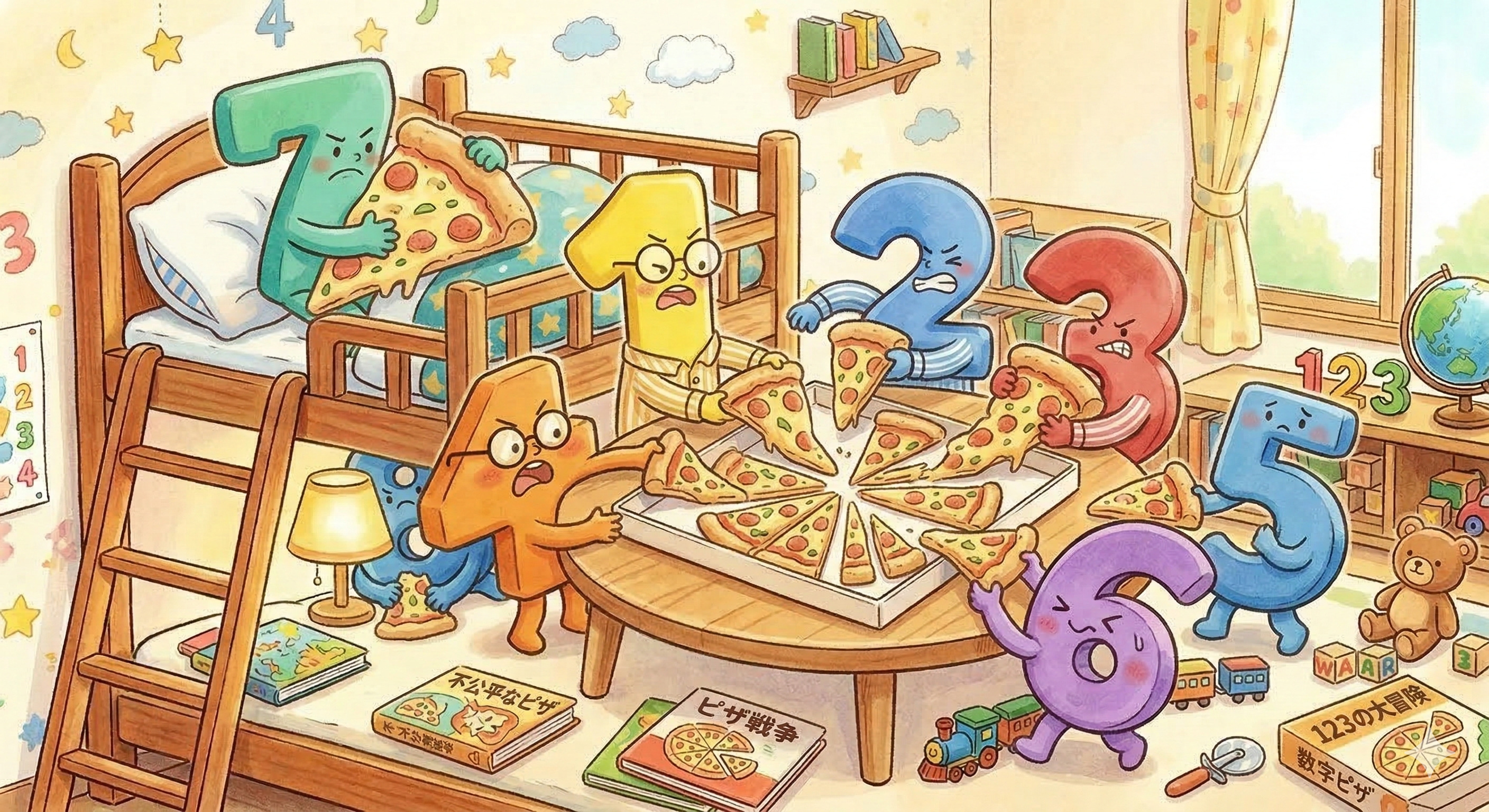ピザを取り合う数字たち