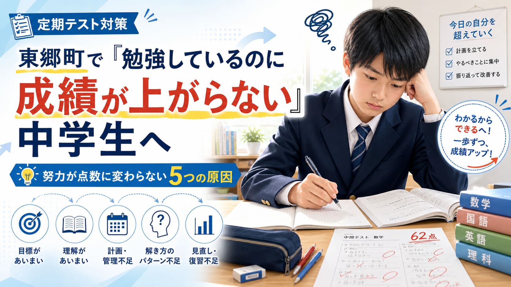 東郷町で勉強しているのに成績があがらない中学生へ